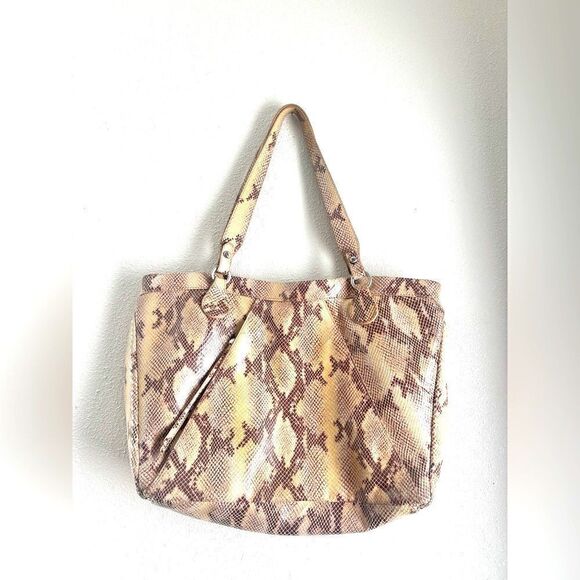 Hobo tote Madrigal Purse neutral Reptile Snake Print Leather Minimalist - Picture 4 of 7